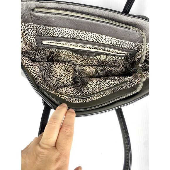 Catherine Malandrino Leather Purse Handbag Satchel Tote Hand Shoulder Bag Silver - Picture 6 of 10